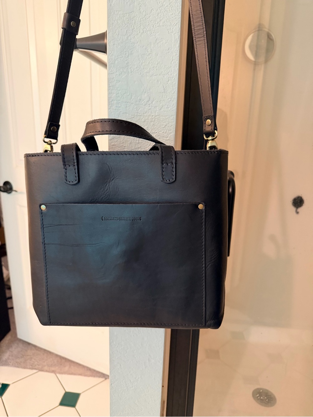Portland Leather Black Leather Tote with Gold Hardware - Picture 7 of 7